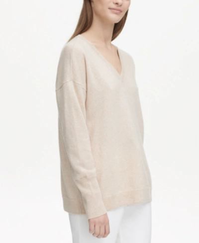Calvin Klein Cashmere V-neck Sweater In Oatmeal Melange