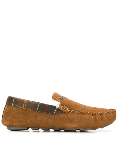 Barbour Faux-shearling Lined Slippers In Brown