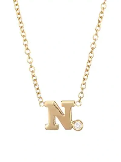 Zoë Chicco Diamond & 14k Yellow Gold Initial Pendant Necklace In Initial N
