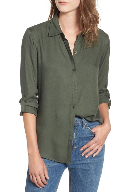 Love, Fire Button Tab Long Sleeve Shirt In Solid Olive