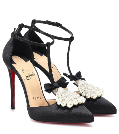 Christian Louboutin Goyetta 100 Crystal-embellished Satin Pumps In Black