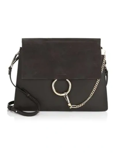 Chloé Medium Faye Leather & Suede Bag In Carbon Grey