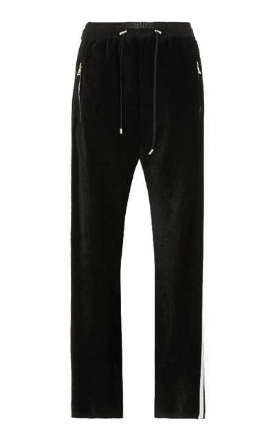 Balmain Side Stripe Velvet Sweatpants In Black/white
