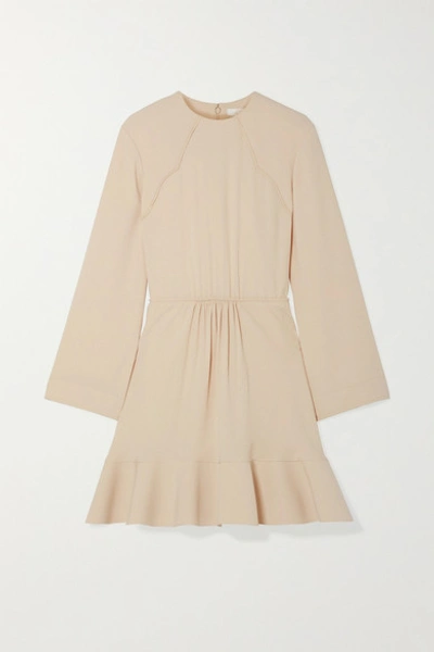 Chloé Gathered Crepe De Chine Dress In Beige