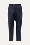 Nili Lotan Paris Cropped Silk-charmeuse Skinny Pants In Midnight Blue