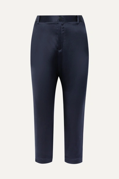 Nili Lotan Paris Cropped Silk-charmeuse Skinny Pants In Midnight Blue