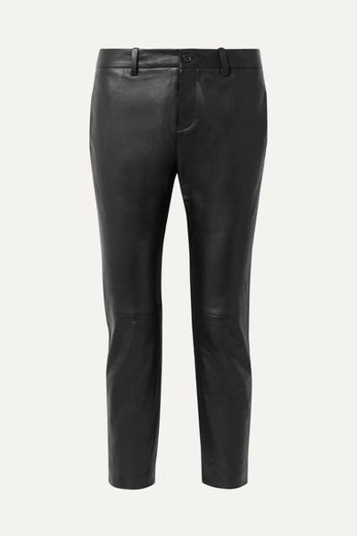 Nili Lotan Tel Aviv Cropped Leather Tapered Pants In Black