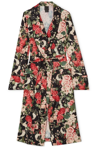 Anna Sui Rose Garland Floral-print Crepe Robe In Green