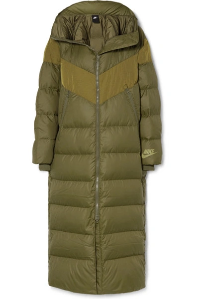 Nike Hooded Quilted Shell Down Coat In Army Green