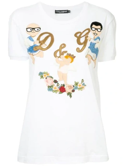 Dolce & Gabbana Embroidered Angels T In White