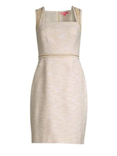 Lilly Pulitzer Dana Embellished Metallic Sheath Dress In Gold Metal