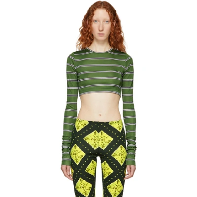 Marc Jacobs Redux Grunge Stripe Jersey Crop Tee In Green Ivory Flannel