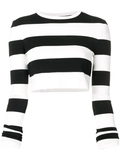 Marc Jacobs Plaited Stripe Long-sleeve Cropped Top In Black/ivory