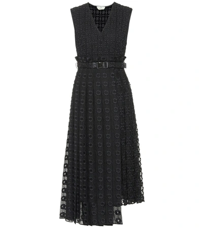 Fendi Belted Sleeveless Embroidered Organza Lace Dress In Black