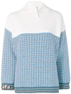Fendi Waffle Knit Logo Sleeve Turtleneck Sweater In Antigua Blue