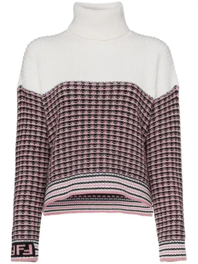 Fendi Paneled Wool And Cashmere-blend Turtleneck Sweater In Pink