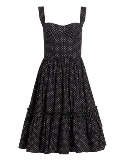 Dolce & Gabbana Polka Dot Bustier Ruffle Hem Dress In Black