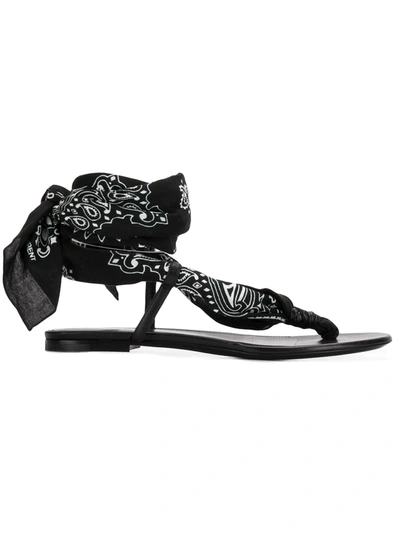 Saint Laurent Dallas Bandana-print Wrap Sandals In Black
