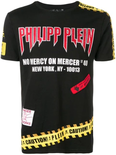 Philipp Plein Caution Warning Logo T-shirt In Black