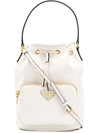 Prada Logo Plaque Bucket Bag In White