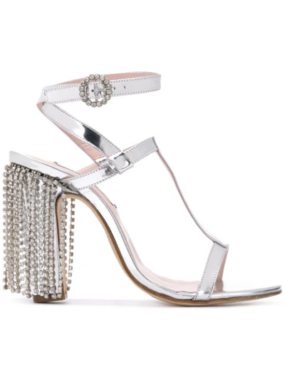 Leandra Medine T-strap Sandals With Rhinestones In Silver