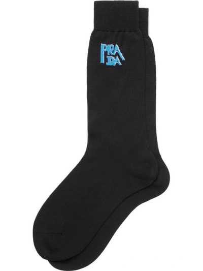 Prada Logo Cotton Socks In Black