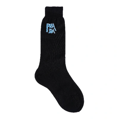 Prada Embroidered Logo Socks In Black