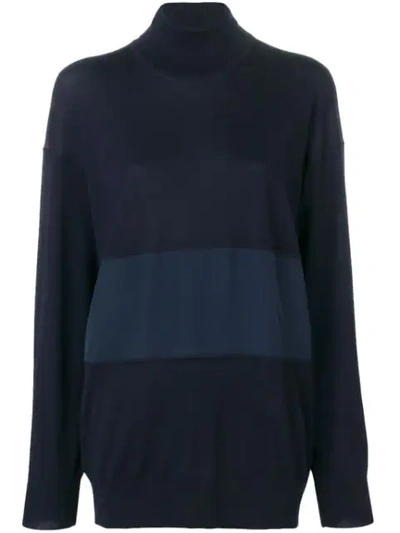 Chloé Turtle-neck Panelled Sweater In Blue