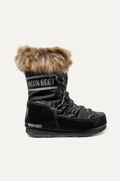 Moon Boot Monaco Faux Fur-trimmed Shell And Faux Leather Snow Boots In Nero