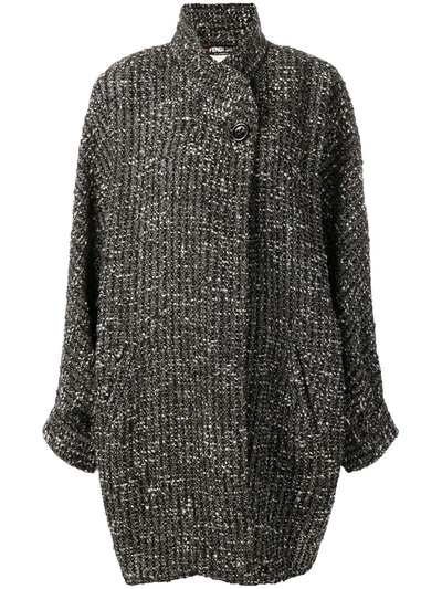 Pre-owned Fendi 1980s Tweed Wrap Coat In Black