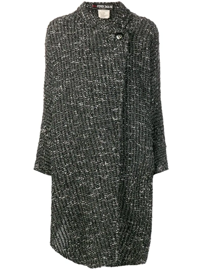 Pre-owned Fendi 1980s Boucle Wrap Coat In Black