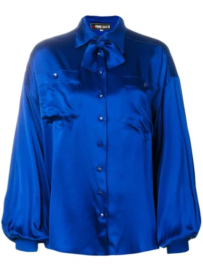 Pre-owned Fendi Pussybow Blouse In Blue