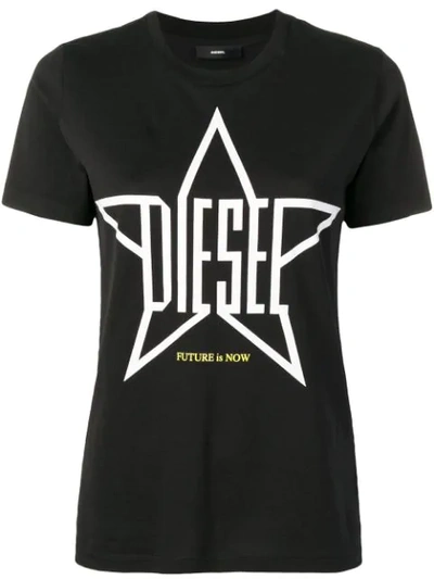 Diesel Logo Star Print T-shirt In Black