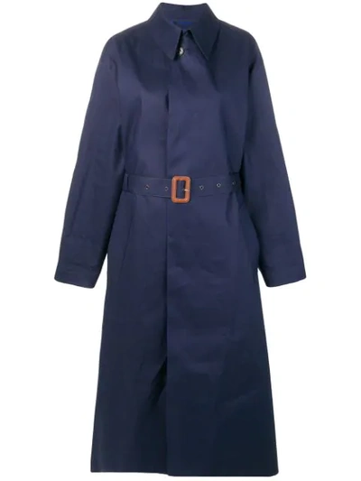 Maison Margiela Belted Trench Coat In Blue