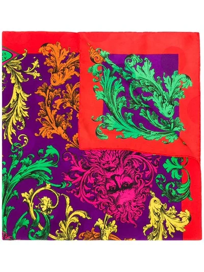 Pre-owned Versace 1990s Ornament-print Silk Scarf In Purple