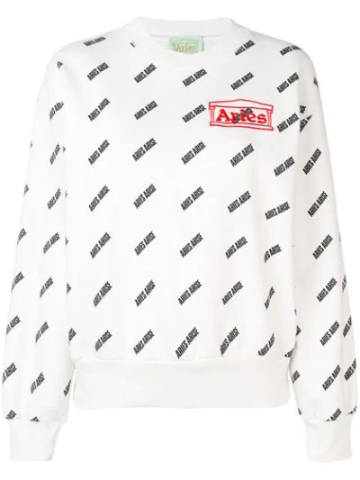 Aries Logo Print Sweatshirt - White