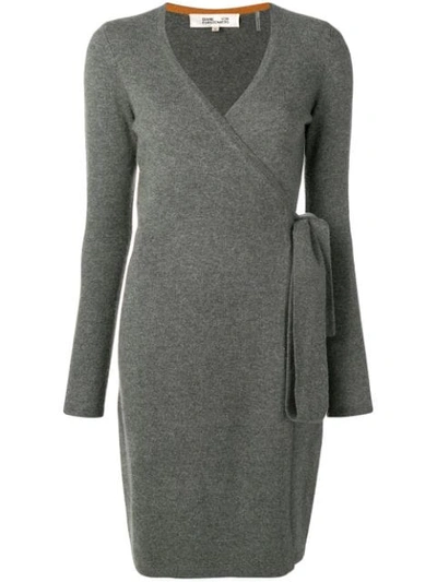 Diane Von Furstenberg New Linda Cashmere Wrap Dress In Charcoal Melange