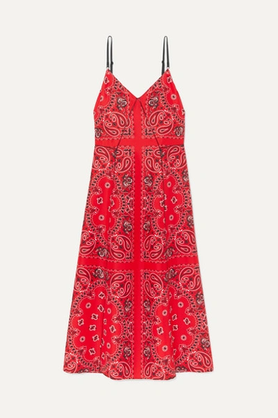 Alexander Wang Leather-trimmed Printed Silk Midi Dress In Red