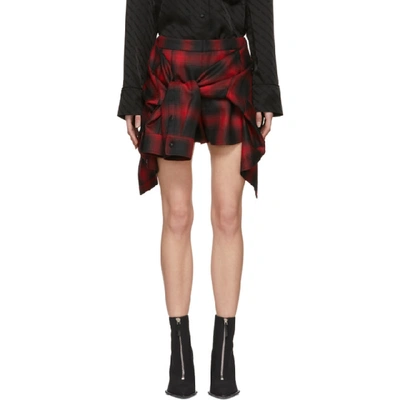 Alexander Wang Tie-front Checked Wool-flannel Shorts In Red