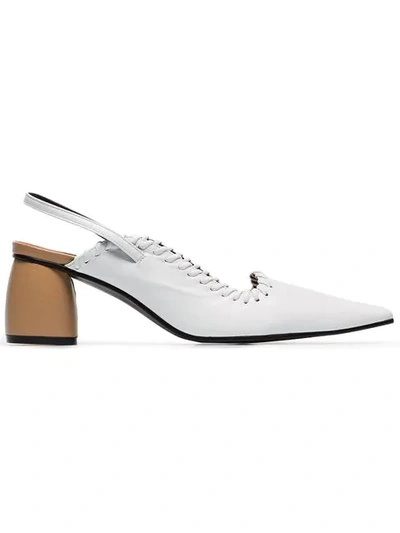 Reike Nen White 60 Curved Leather Slingback Pumps