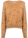 Alice And Olivia Gleeson Metal Ball Detail Wool Blend Sweater In Tan/gold