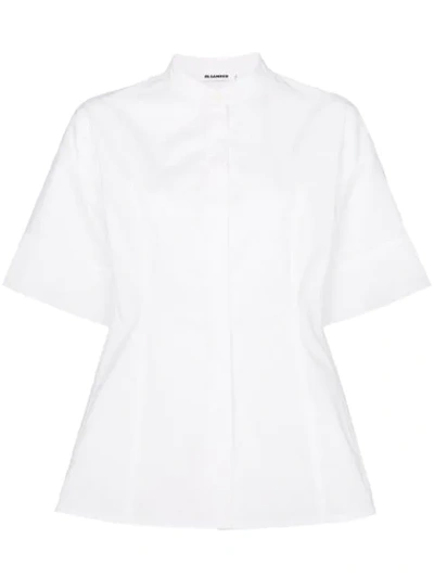 Jil Sander Grandad Collar Fitted Shirt In White