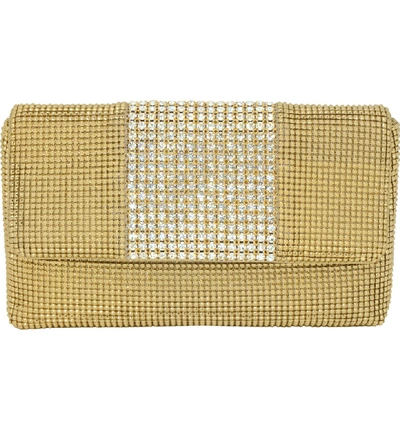 Whiting & Davis Rhinestone Stripe Metallic Mesh Flap Clutch - Metallic In Gold