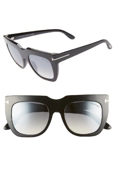 Tom Ford Thea 51mm Mirrored Cat Eye Sunglasses In Shiny Black/ Grey W Silver