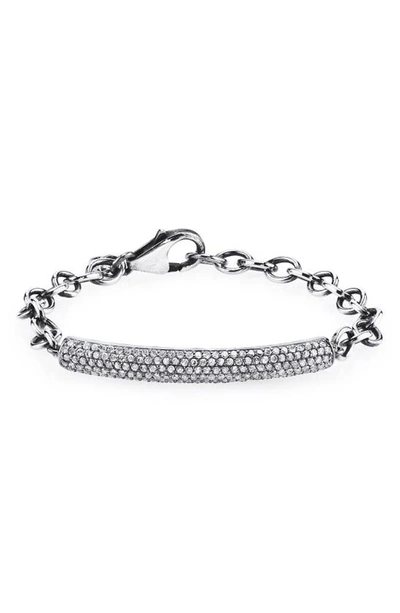 Sheryl Lowe Oxidized Sterling Silver Bracelet With Diamond Bar Station