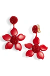 Oscar De La Renta Bold Enamel Flower Drop Earrings In Carmine