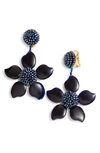 Oscar De La Renta Bold Enamel Flower Drop Earrings In Navy