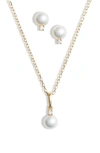 Mikimoto Everyday Essentials 18k Pearl Necklace And Stud Earrings Set In Yellow Gold/ Pearl
