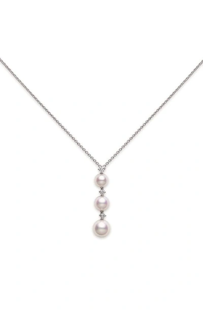 Mikimoto Diamond & Pearl Drop Necklace In White Gold/ Pearl