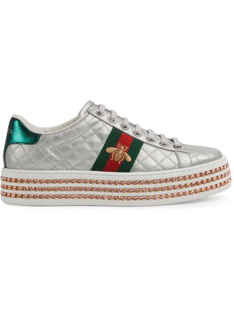 Tradition jungle Begravelse Gucci Quilted Crystal-platform Sneakers In Silver | ModeSens